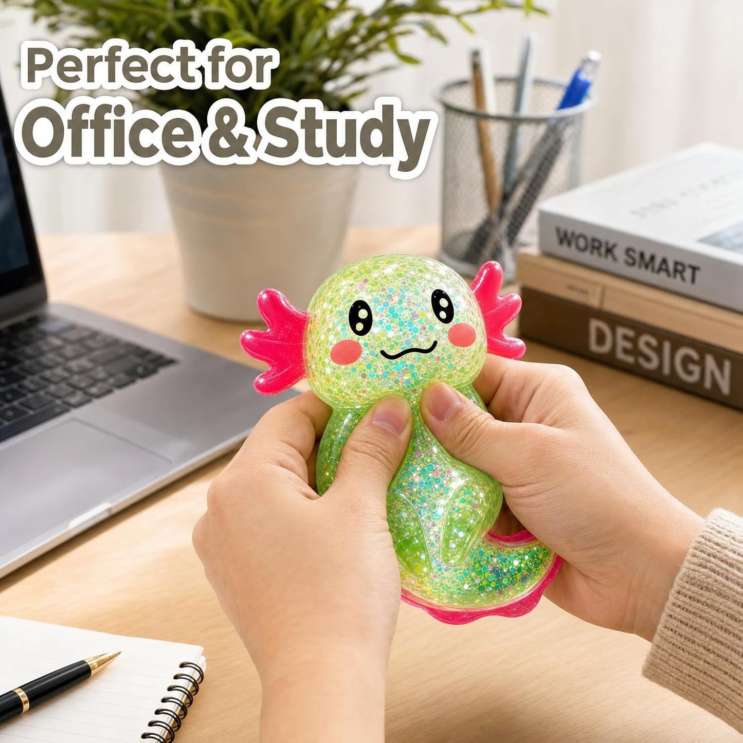 Axolotl Squishy Stress Ball – Glitter Bead Squeeze Toy