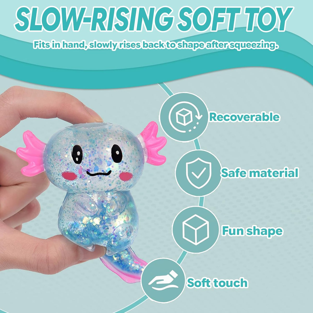 Blue Glitter Axolotl Squishy – Slow Rising Squeeze Toy