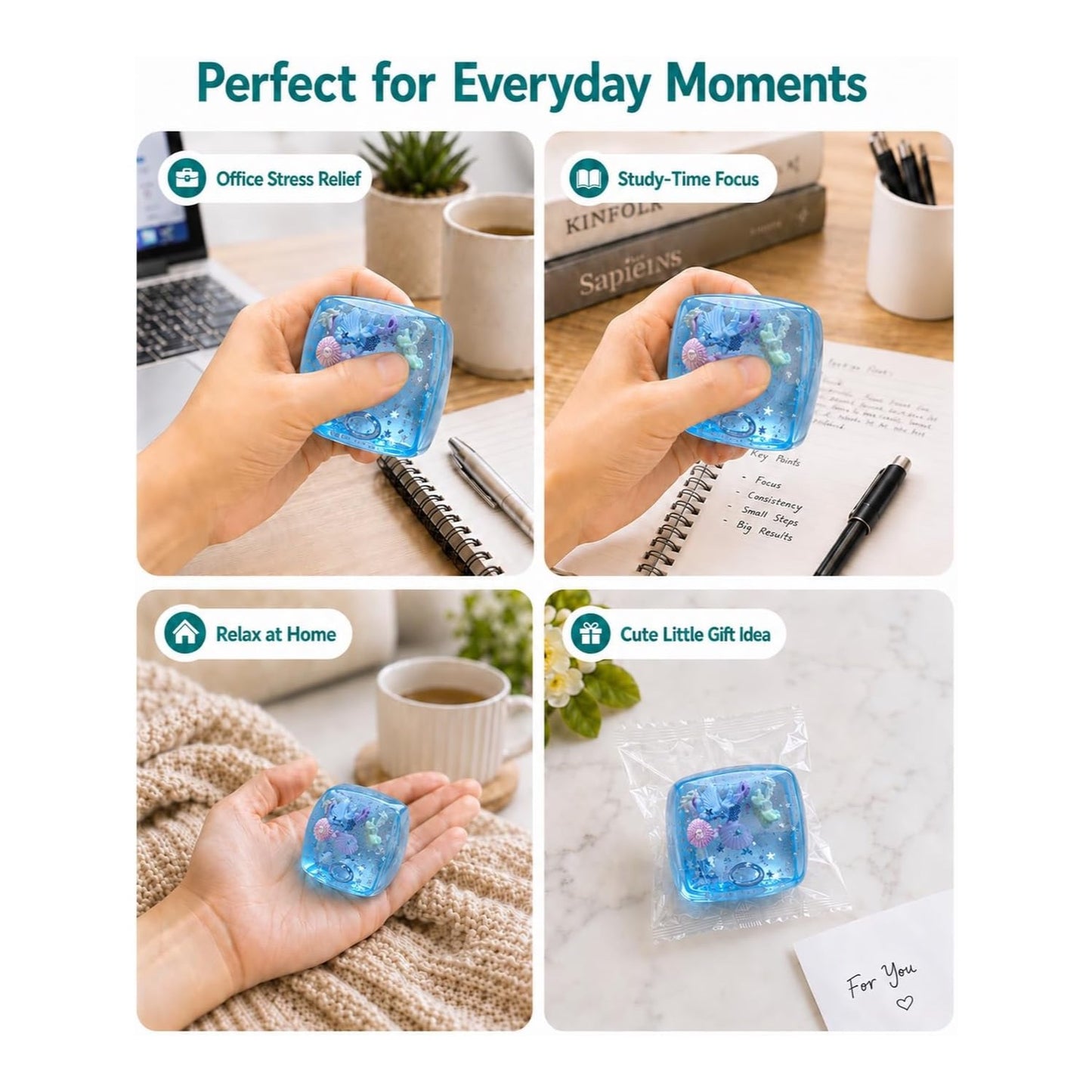 Blue Seashell Ice Cube Squishy – Slow Rising Ocean Squeeze Toy