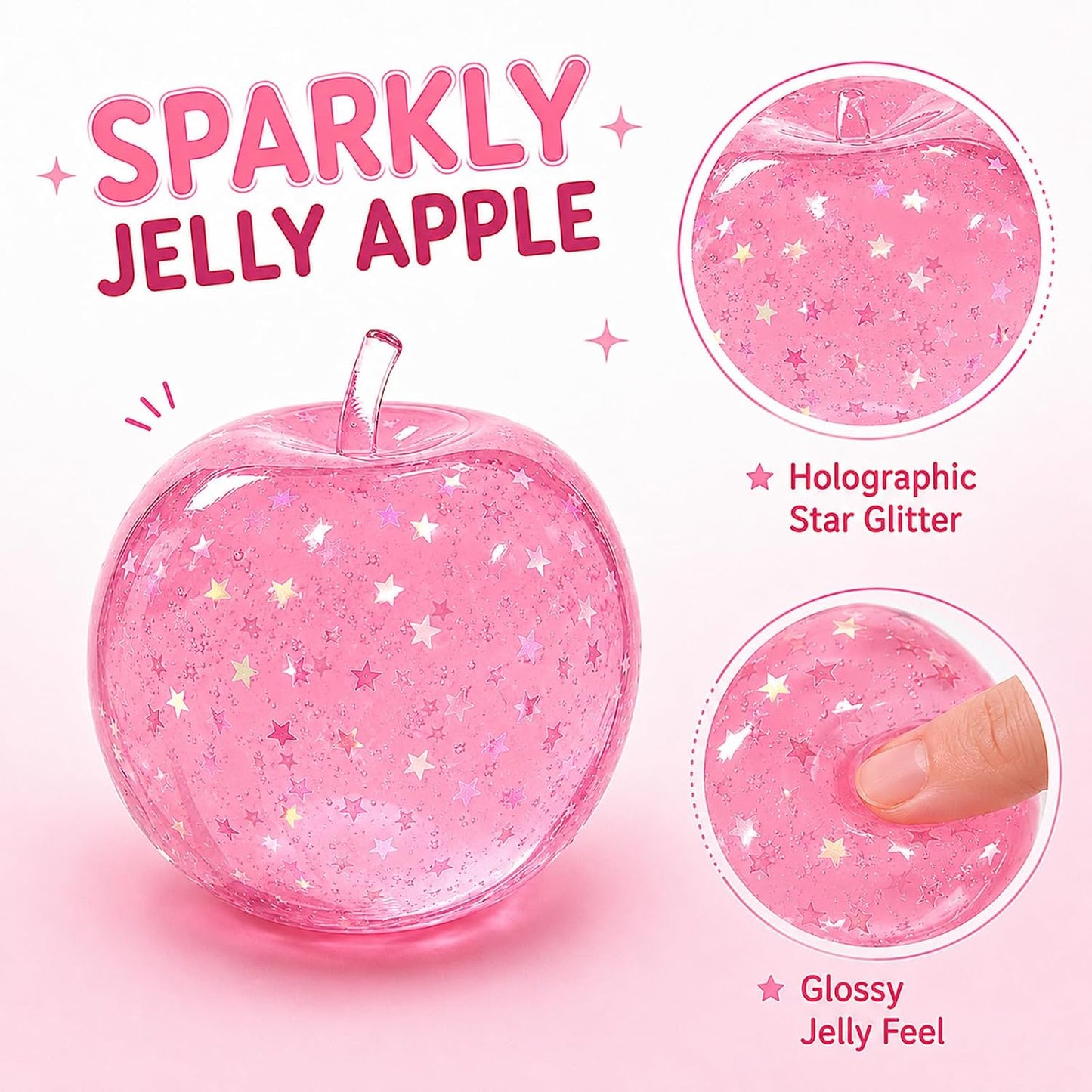Pink Jelly Apple Squishy – Star Glitter Fidget & Desk Decor