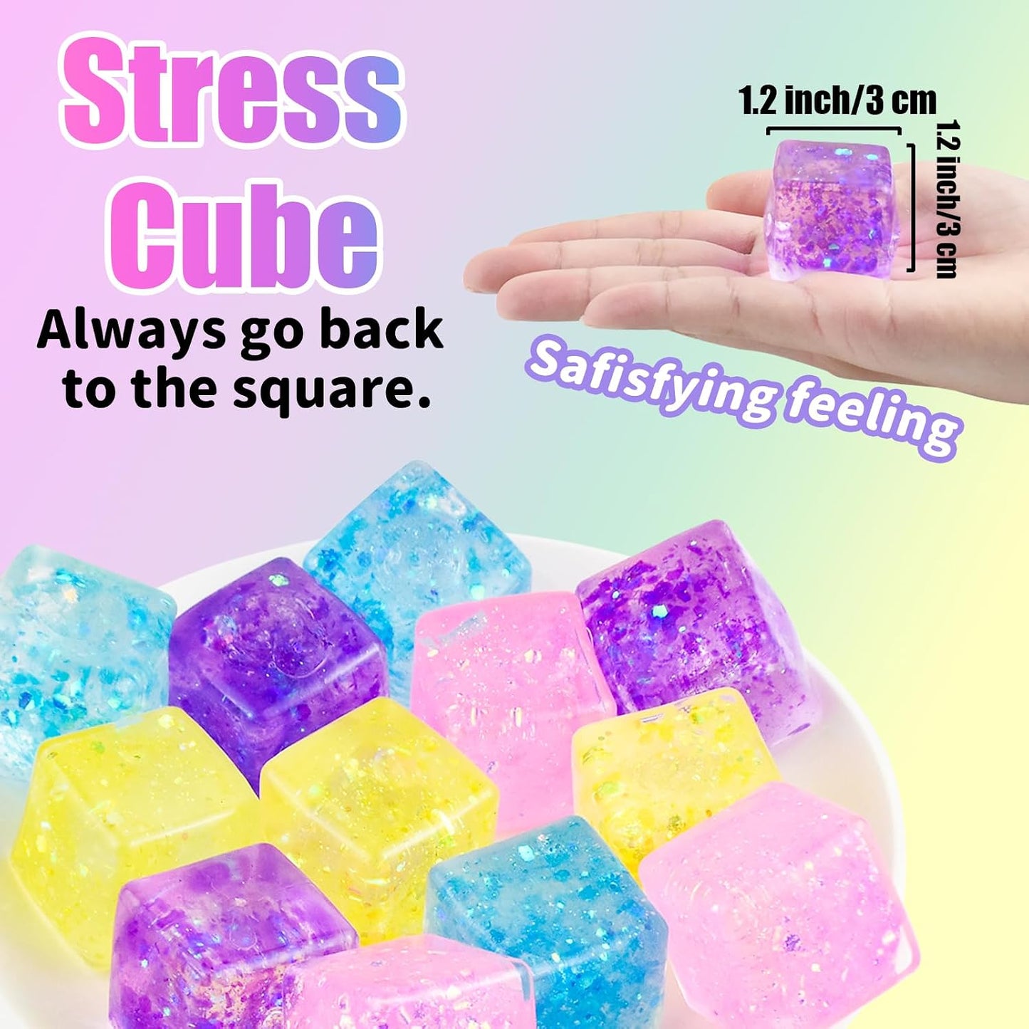 Glitter Cube Squishy – Floating Sparkle Squeeze Toy