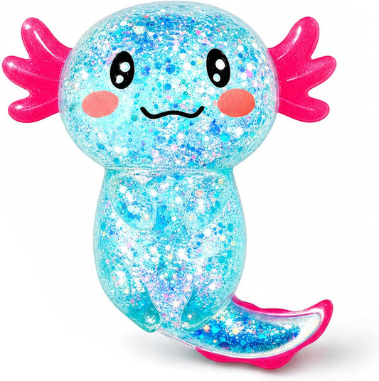 Blue Glitter Axolotl Squishy – Slow Rising Squeeze Toy