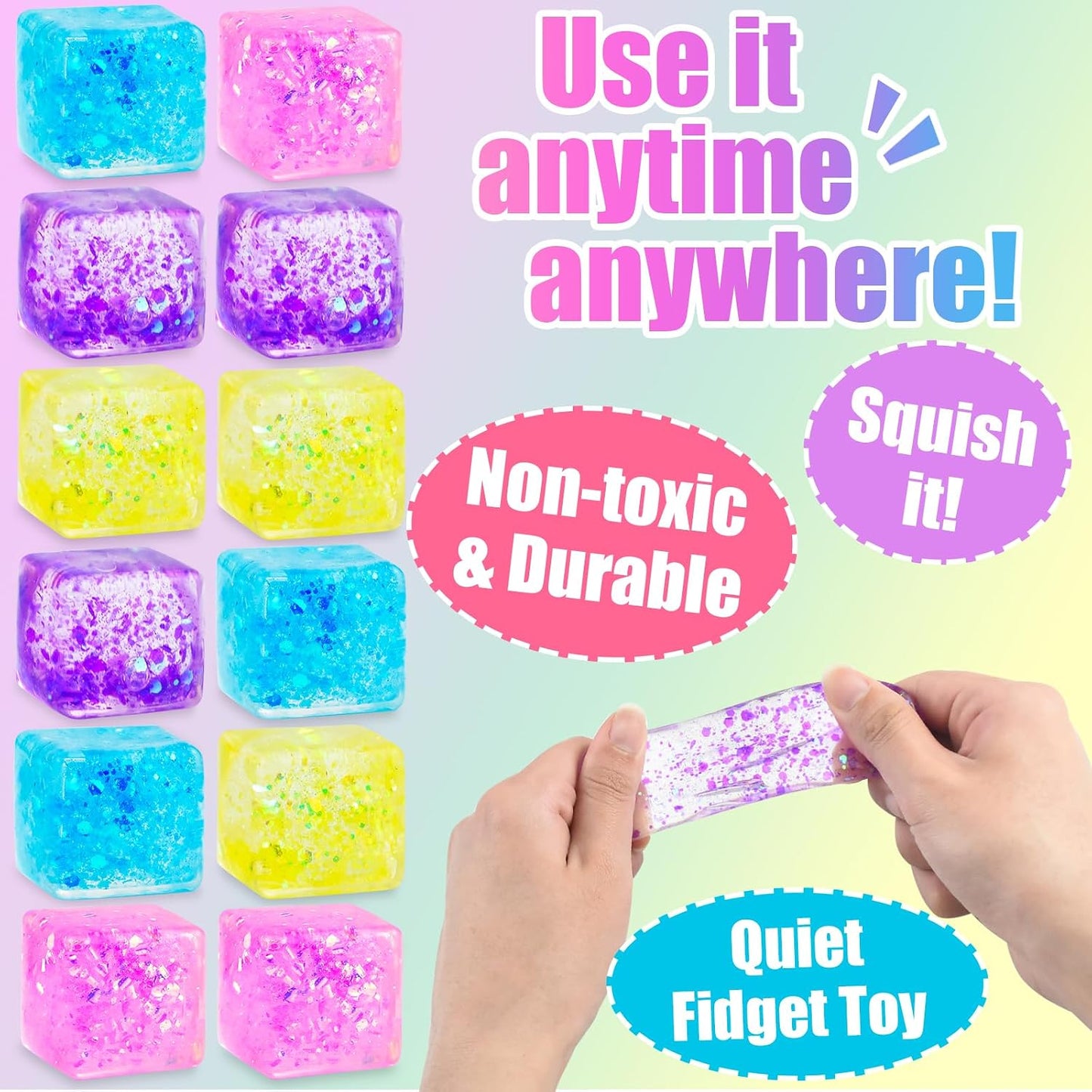 Glitter Cube Squishy – Floating Sparkle Squeeze Toy