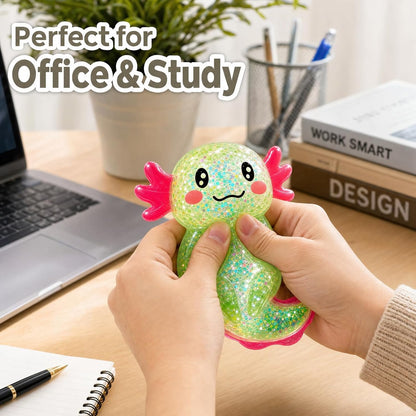 Axolotl Squishy Stress Ball – Glitter Bead Squeeze Toy