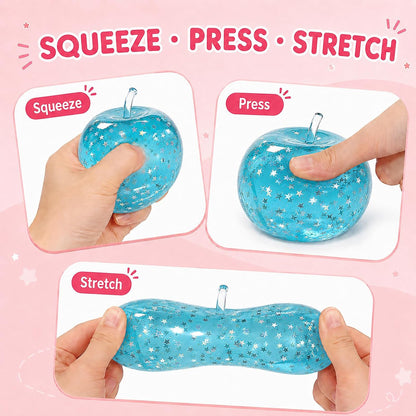 Blue Jelly Apple Squishy – Star Glitter Fidget & Desk Decor
