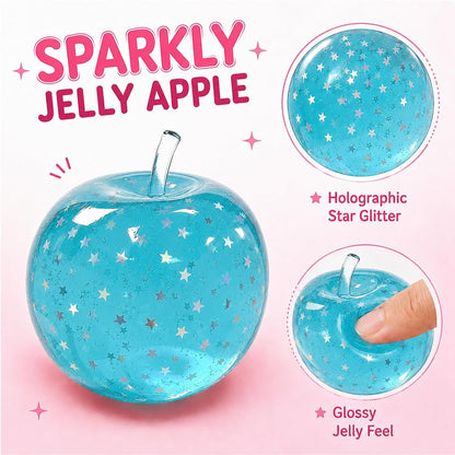 Blue Jelly Apple Squishy – Star Glitter Fidget & Desk Decor