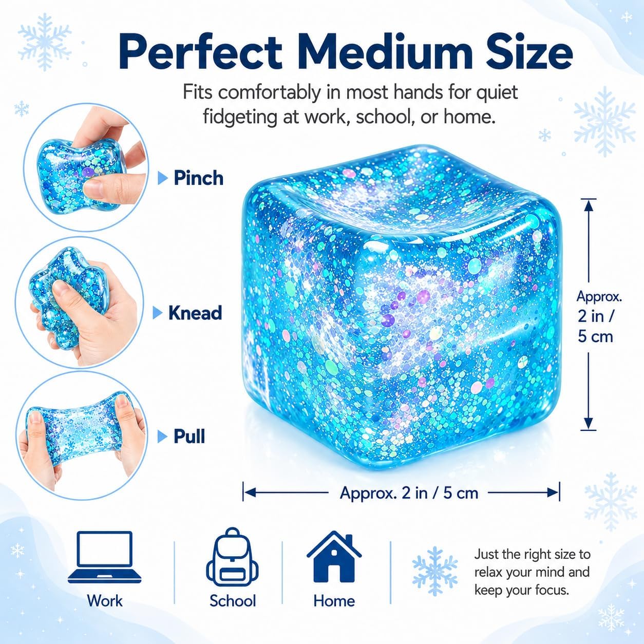 Blue Galaxy Glitter Cube Squishy – Large Gel Squeeze Toy