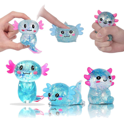 Blue Glitter Axolotl Squishy – Slow Rising Squeeze Toy
