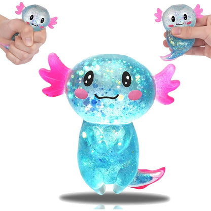 Blue Glitter Axolotl Squishy – Slow Rising Squeeze Toy