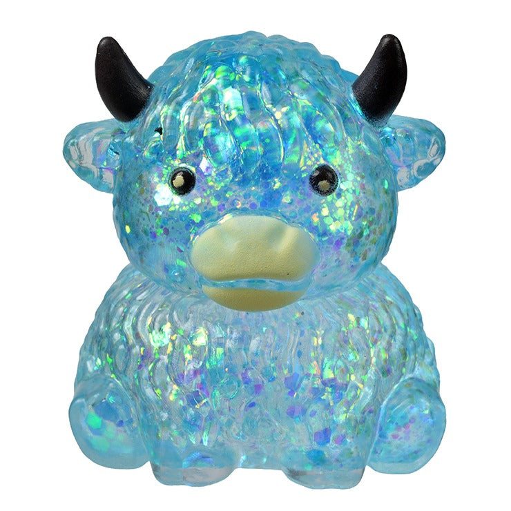 Blue Highland Cow Glitter Squishy – Slow Rising Squeeze Toy