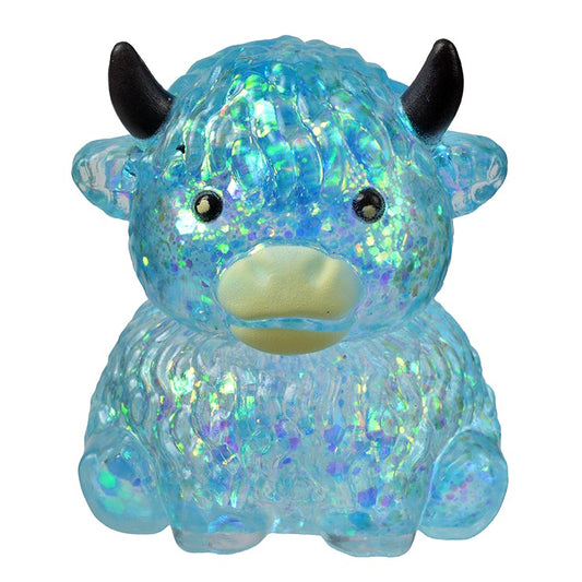 Blue Highland Cow Glitter Squishy – Slow Rising Squeeze Toy
