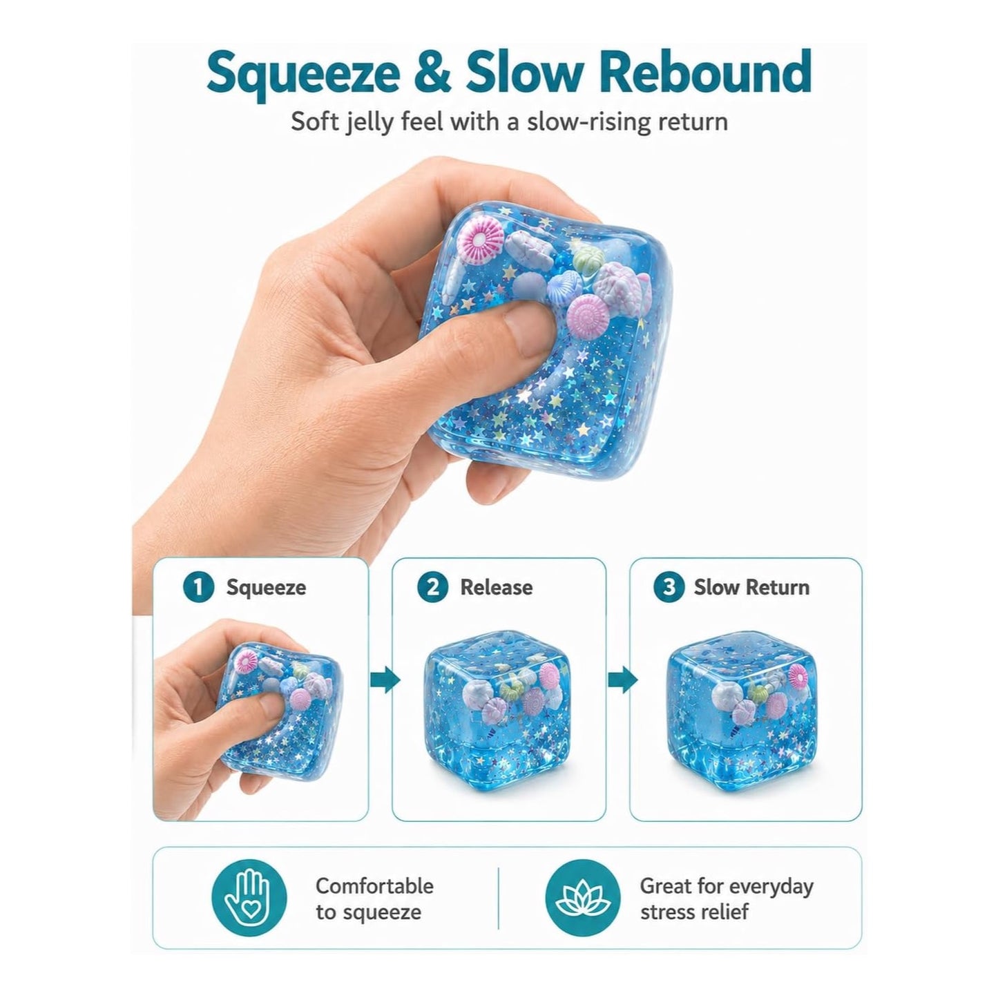 Blue Seashell Ice Cube Squishy – Slow Rising Ocean Squeeze Toy
