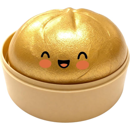 Brilliant Gold Glitter Dumpling Squishy – Slow Rising Steamer Box Squeeze Toy