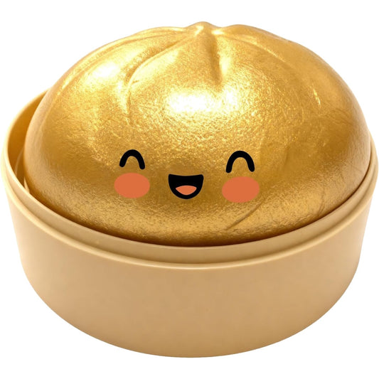 Brilliant Gold Glitter Dumpling Squishy – Slow Rising Steamer Box Squeeze Toy