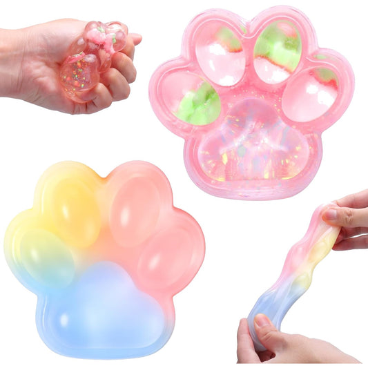 Cat Paw Squishy 2-Pack – Glitter & Rainbow Squeeze Toys