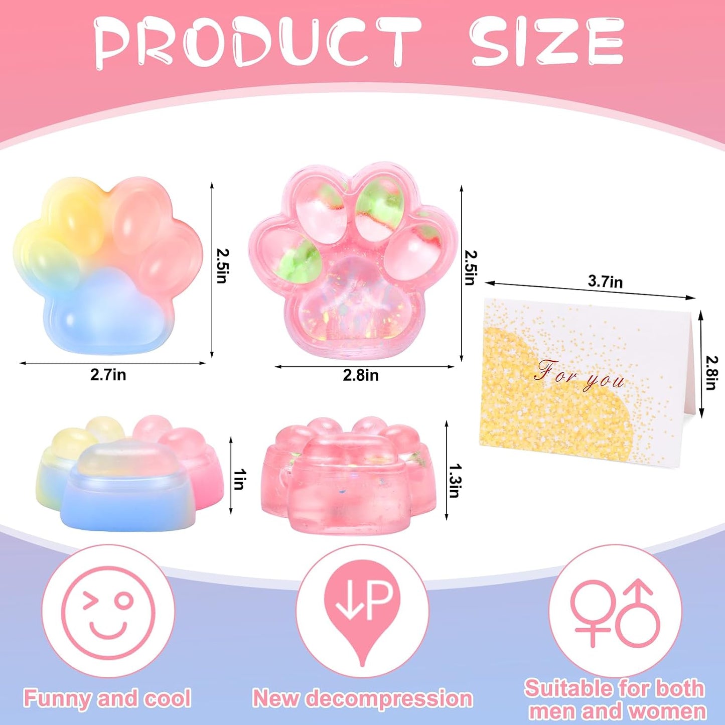 Cat Paw Squishy 2-Pack – Glitter & Rainbow Squeeze Toys