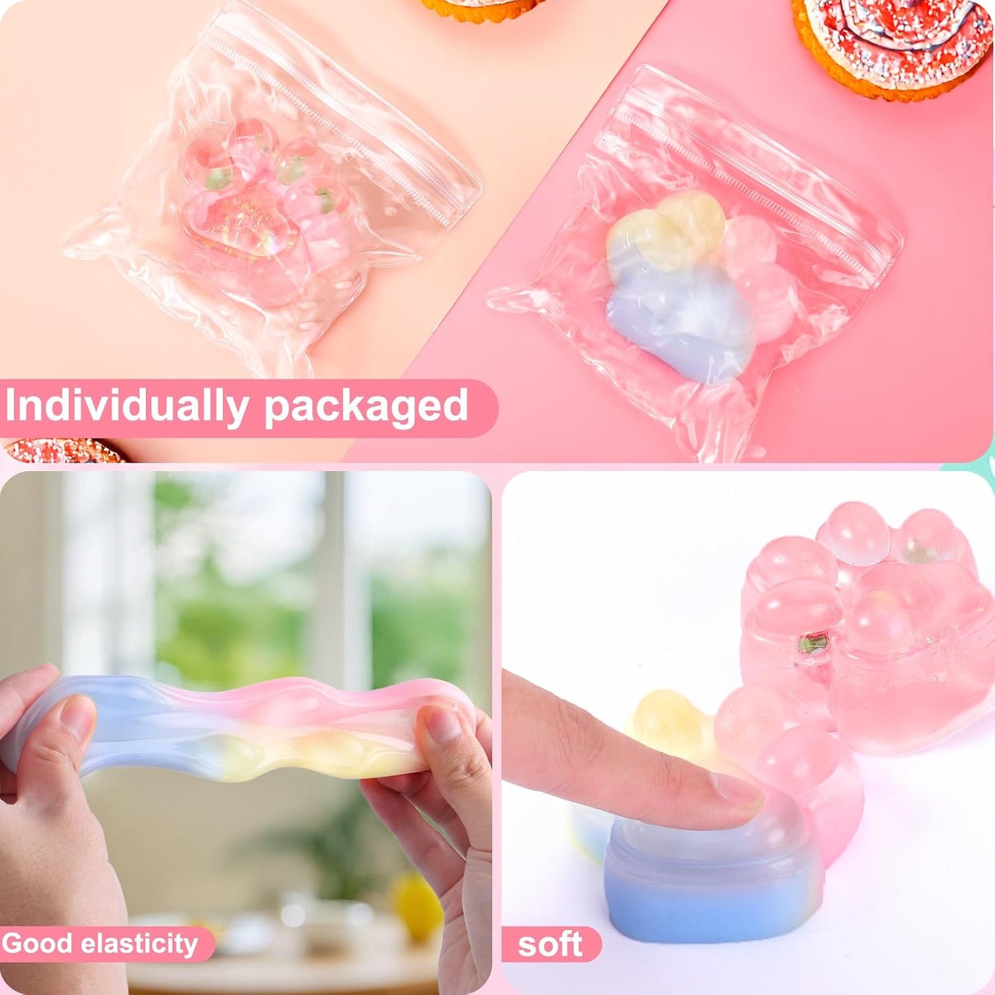 Cat Paw Squishy 2-Pack – Glitter & Rainbow Squeeze Toys