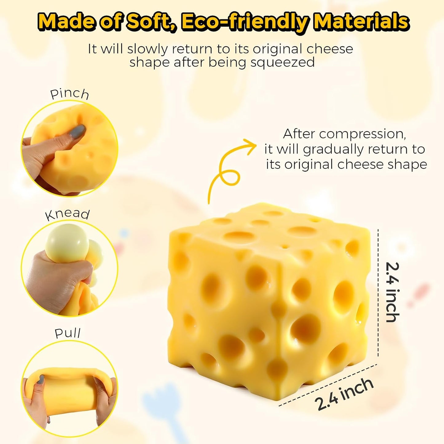 Cheese Block Squishy – Slow Rising Emmental Squeeze Toy