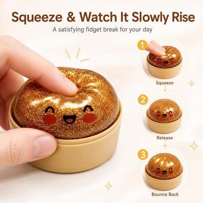 Classic Bronze Glitter Dumpling Squishy – Slow Rising Steamer Box Squeeze Toy