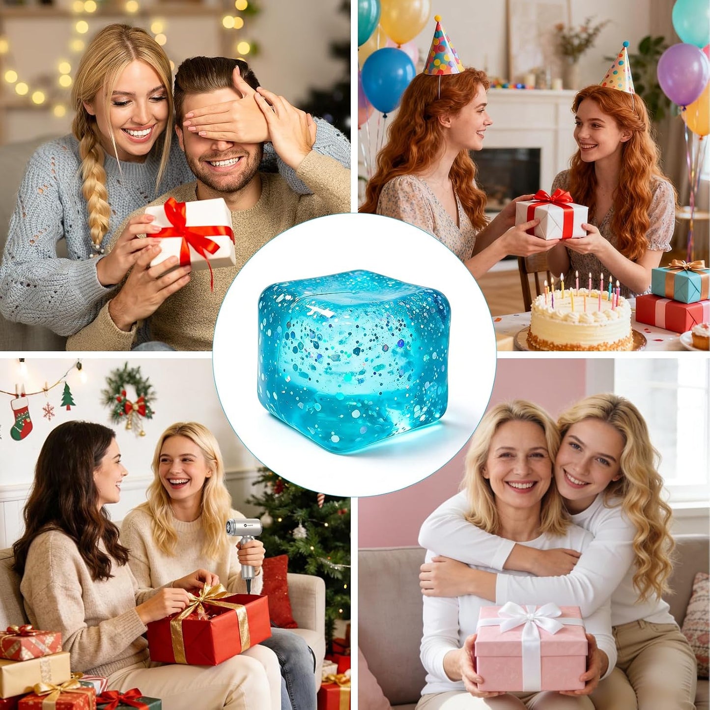 Glitter Ice Cube Squishy – Slow Rising Sparkle Squeeze Toy