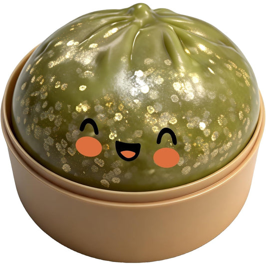 Grass Green Glitter Dumpling Squishy – Slow Rising Steamer Box Squeeze Toy