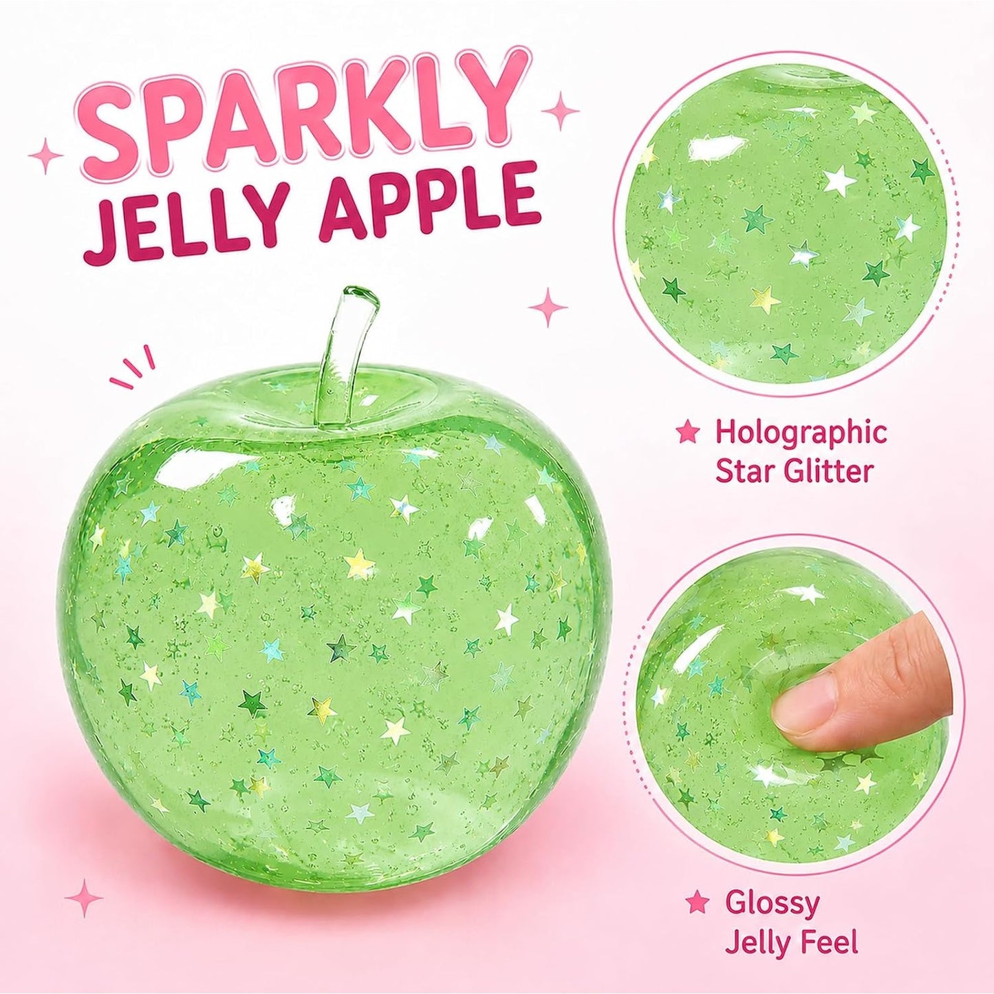 Green Jelly Apple Squishy – Star Glitter Fidget & Desk Decor