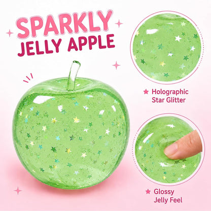 Green Jelly Apple Squishy – Star Glitter Fidget & Desk Decor