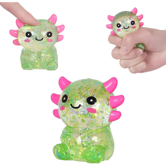 Green Glitter Axolotl Squishy – Slow Rising Squeeze Toy