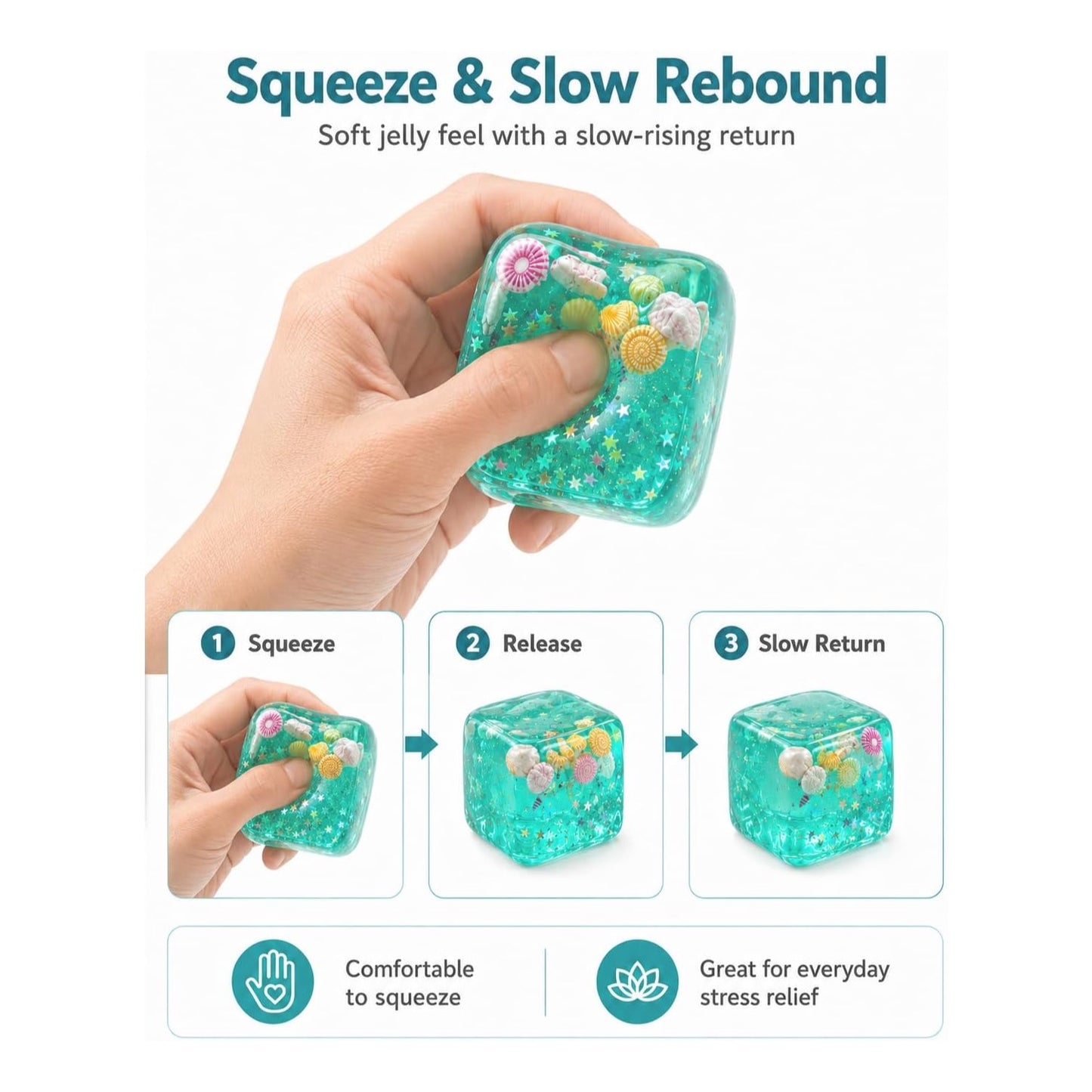 Green Seashell Ice Cube Squishy – Slow Rising Ocean Squeeze Toy