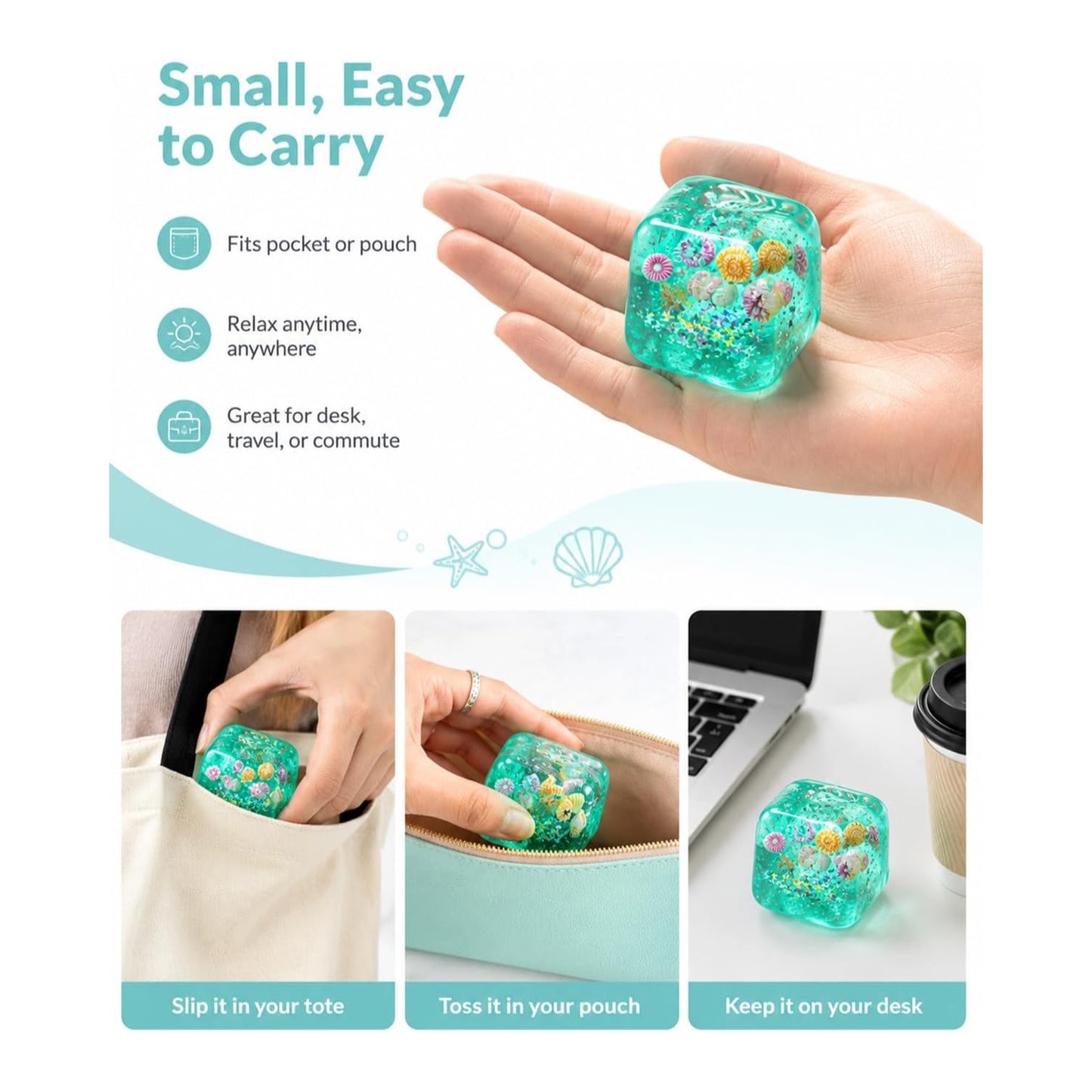 Green Seashell Ice Cube Squishy – Slow Rising Ocean Squeeze Toy