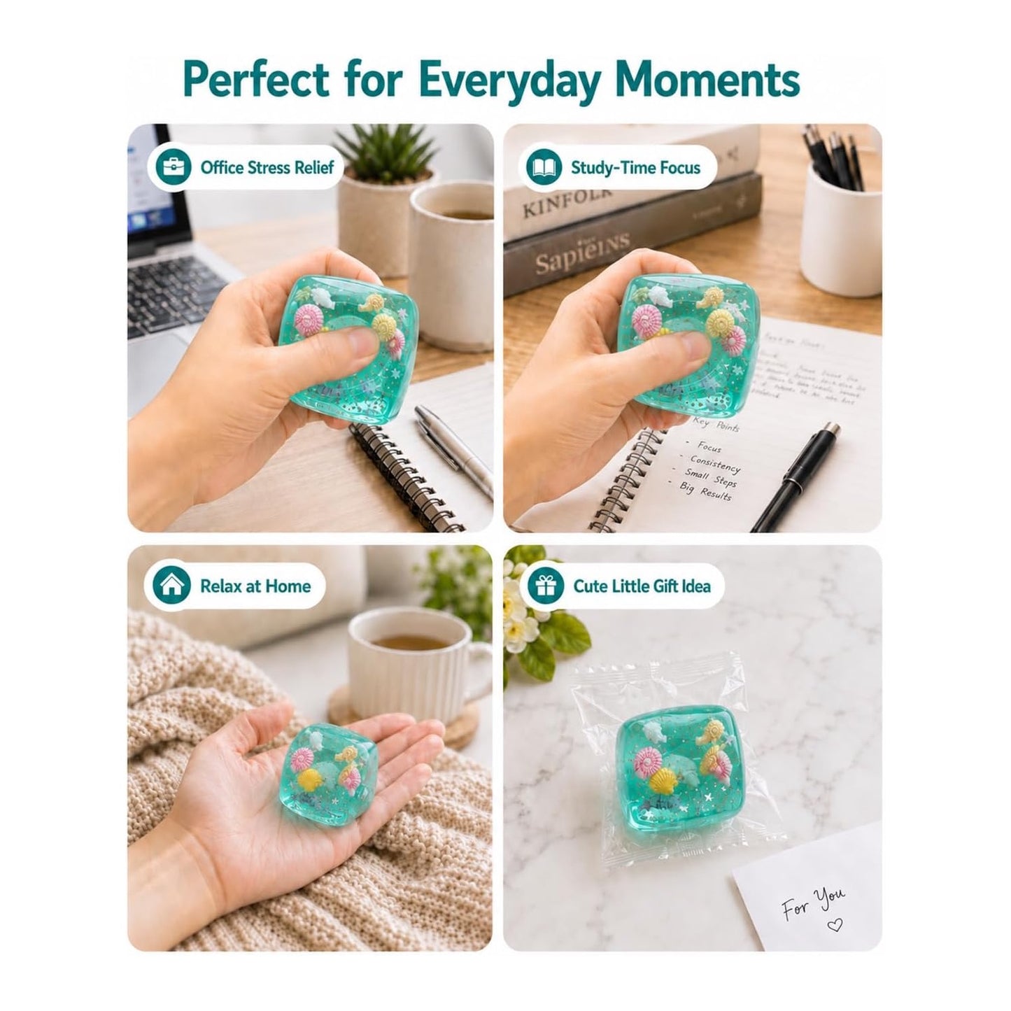 Green Seashell Ice Cube Squishy – Slow Rising Ocean Squeeze Toy
