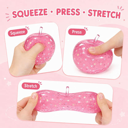 Pink Jelly Apple Squishy – Star Glitter Fidget & Desk Decor