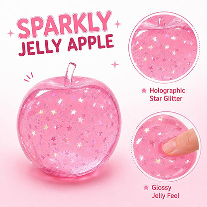 Pink Jelly Apple Squishy – Star Glitter Fidget & Desk Decor