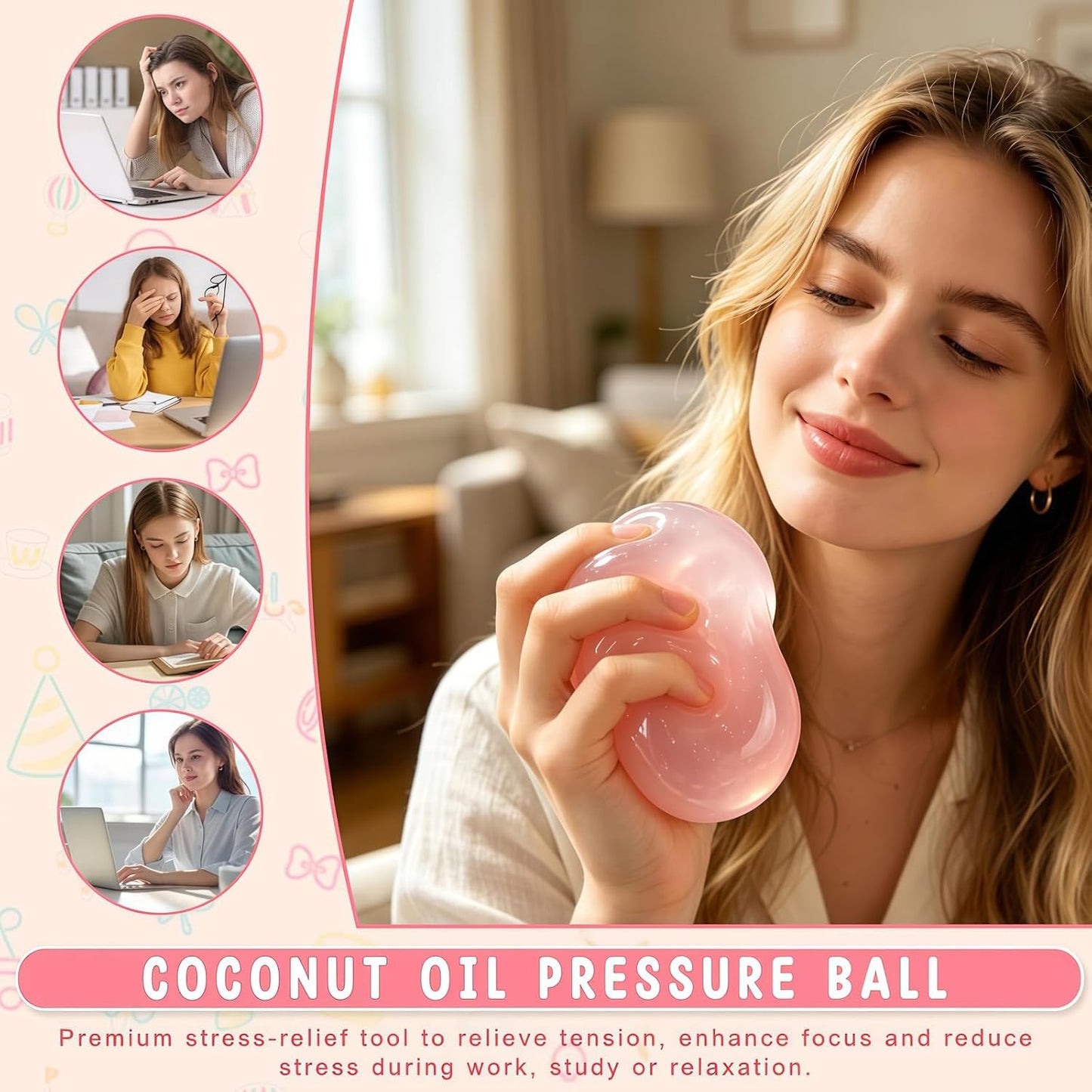 Pink Coconut Oil Squishy Ball – Slow Rising Stress Ball