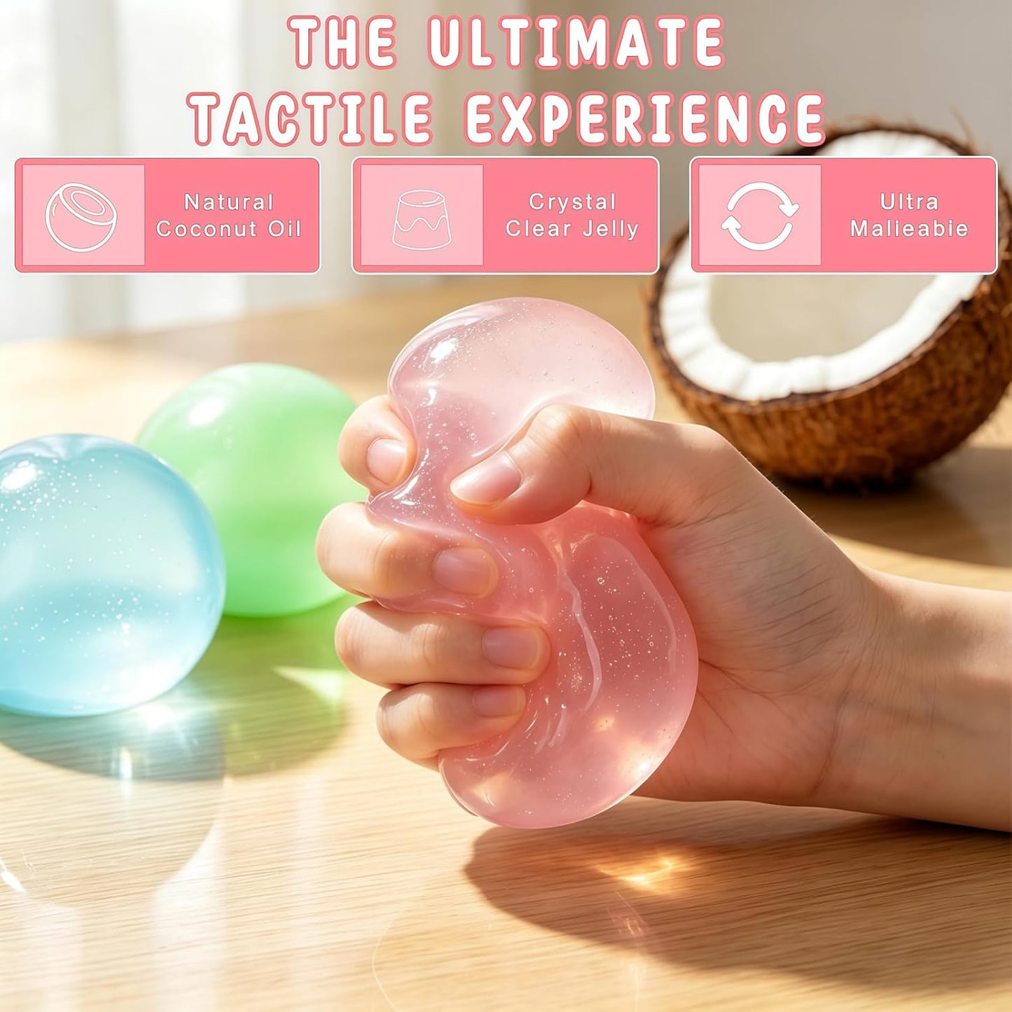 Pink Coconut Oil Squishy Ball – Slow Rising Stress Ball