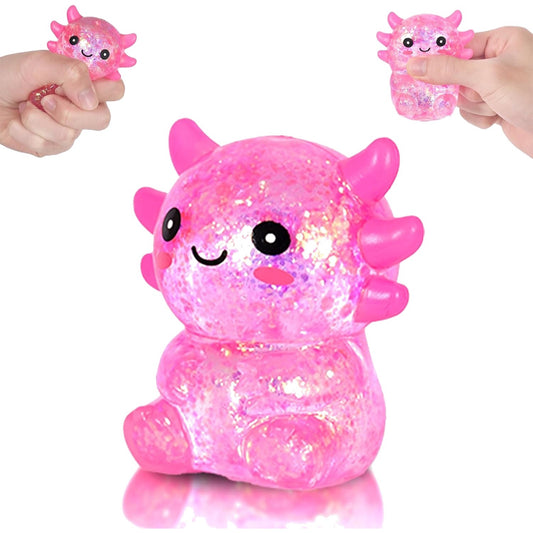 Pink Glitter Axolotl Squishy – Slow Rising Squeeze Toy