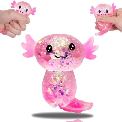 Pink Glitter Axolotl Squishy – Slow Rising Squeeze Toy