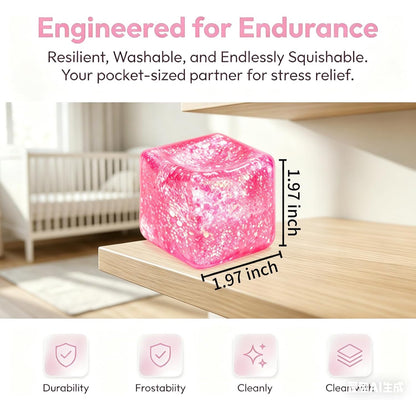 Pink Glitter Cube Squishy – Large Gel Squeeze Toy