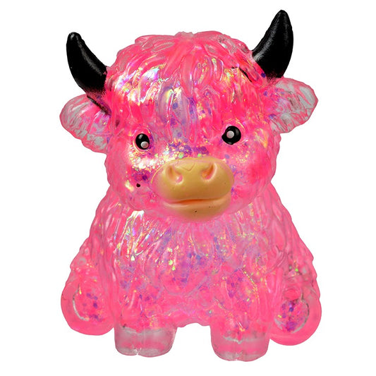Pink Highland Cow Glitter Squishy – Slow Rising Squeeze Toy