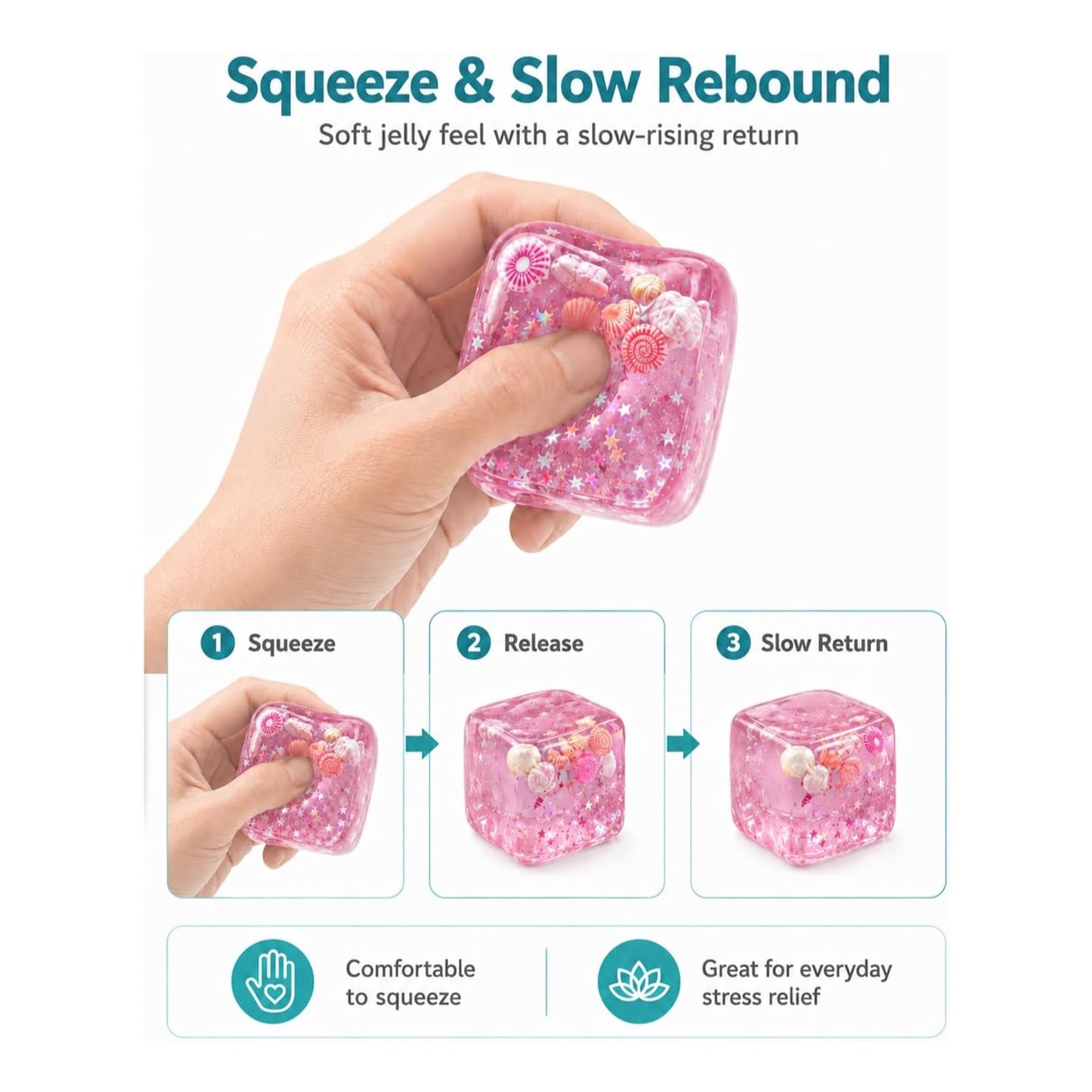 Pink Seashell Ice Cube Squishy – Slow Rising Ocean Squeeze Toy