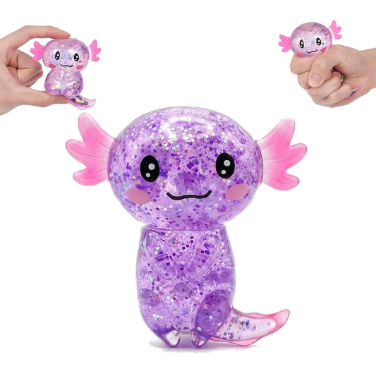 Purple Glitter Axolotl Squishy – Slow Rising Squeeze Toy