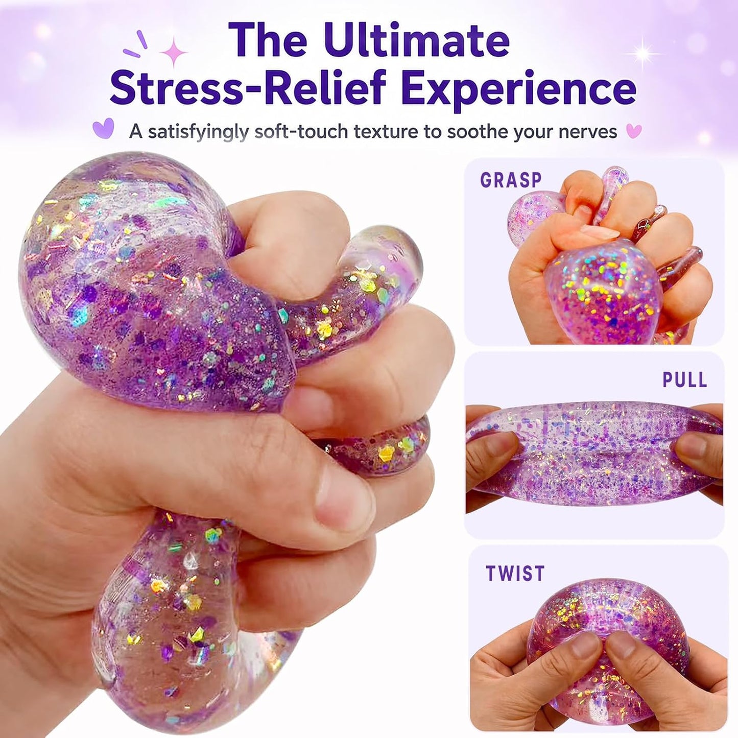 Purple Glitter Cube Squishy – Large Gel Squeeze Toy