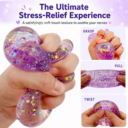 Purple Glitter Cube Squishy – Large Gel Squeeze Toy