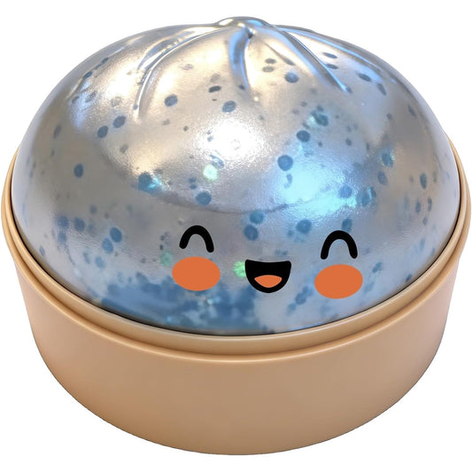 Sky Blue Glitter Dumpling Squishy – Slow Rising Steamer Box Squeeze Toy