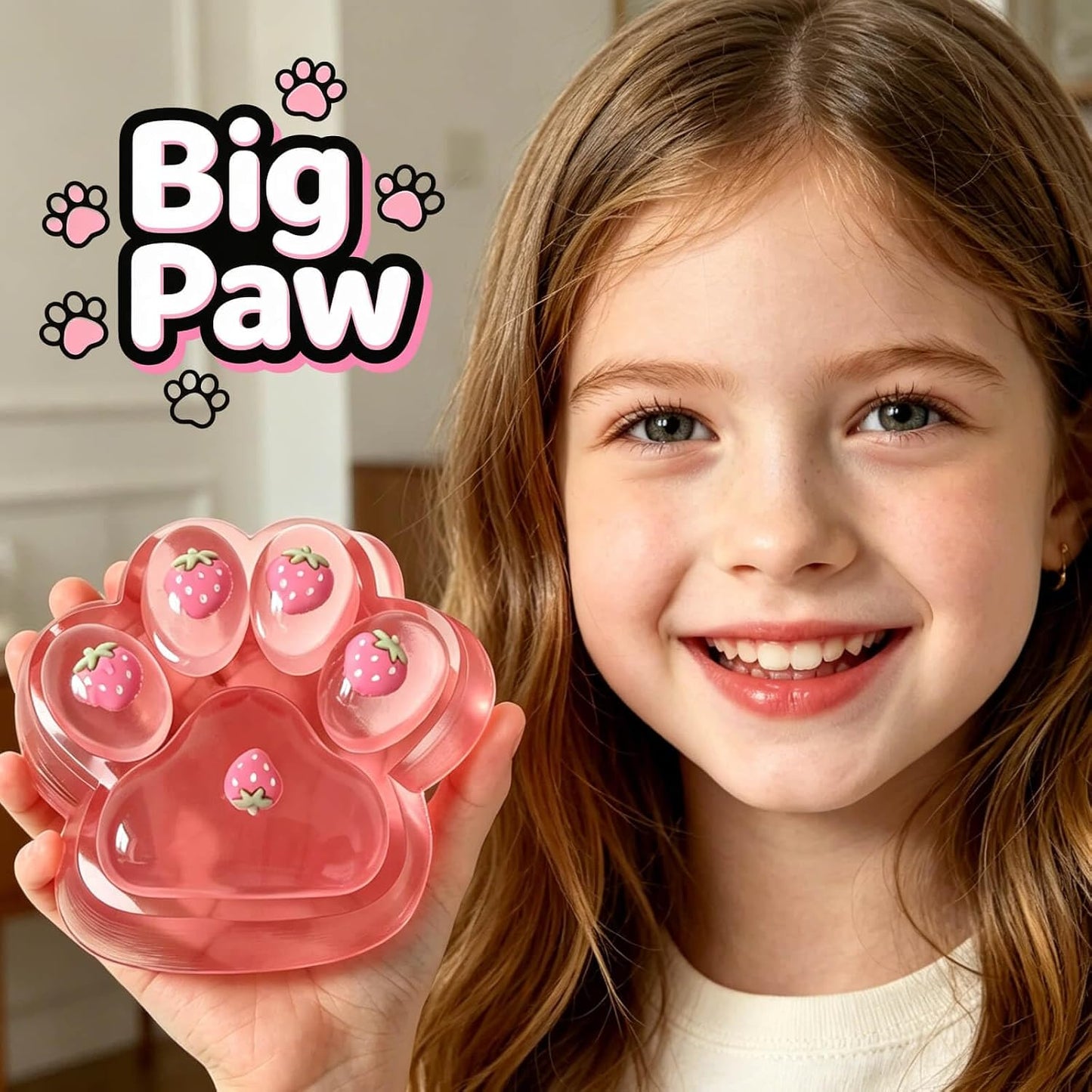 Strawberry Cat Paw Squishy – Jumbo 5" Slow Rising Squeeze Toy